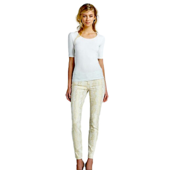 NWT 7 For All Mankind White/Gold Snake Print Skinny Jeans Size 25 - Picture 1 of 12